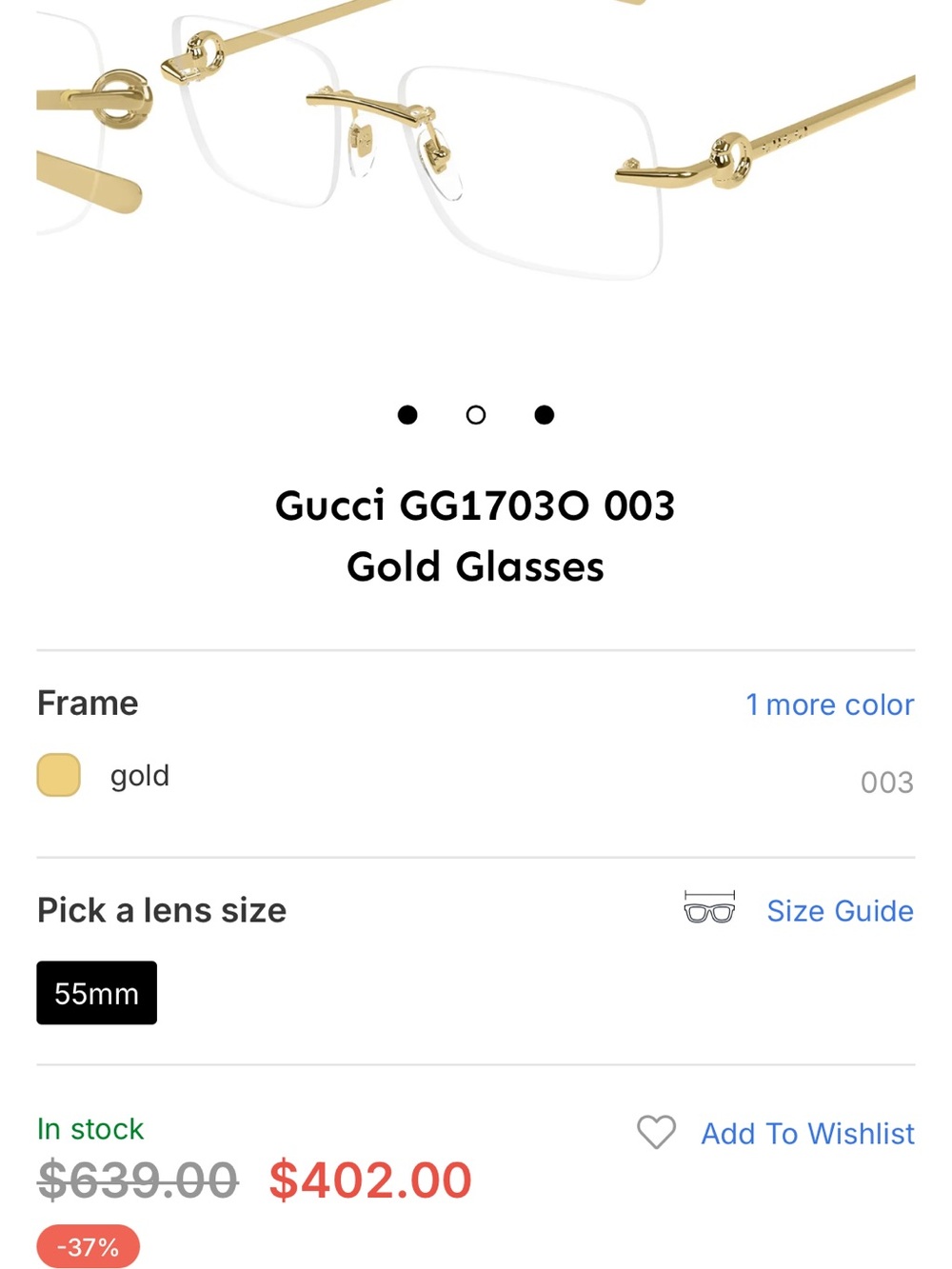 Gucci Gold Rimless Women's Glasses with Brown Temples